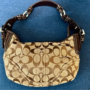 Coach Tan and Brown Signature Shoulder Bag